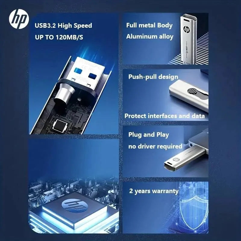 HP USB Flash Drive 3.2 32GB 64GB High Speed Sticks External Storage Metal Pen Drive Creative Personality Car Music Zpaxo