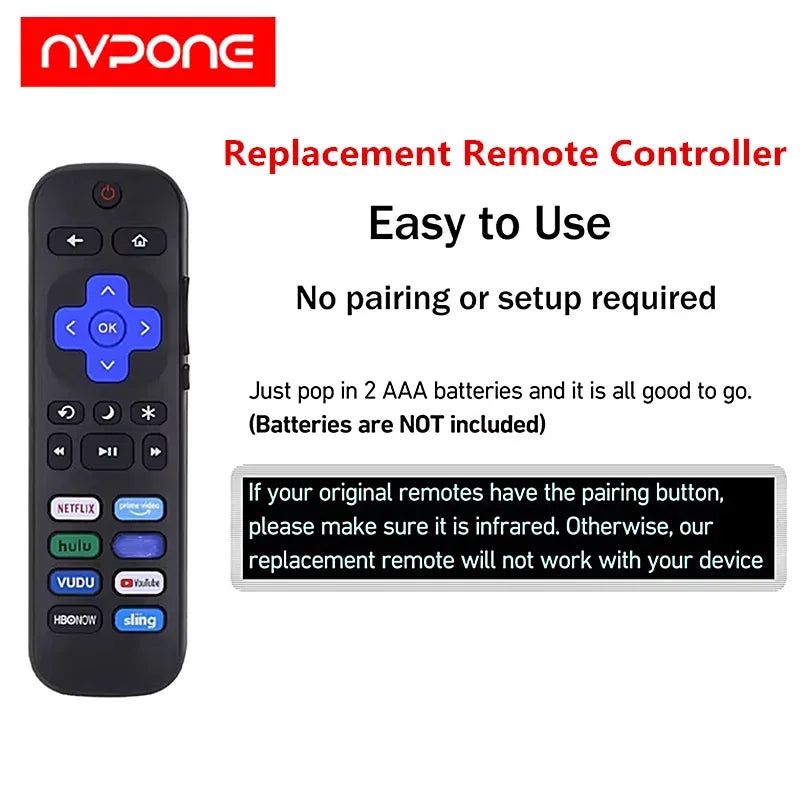 Replacement Function Remote Controller Roku TV TCL Hisense Onn