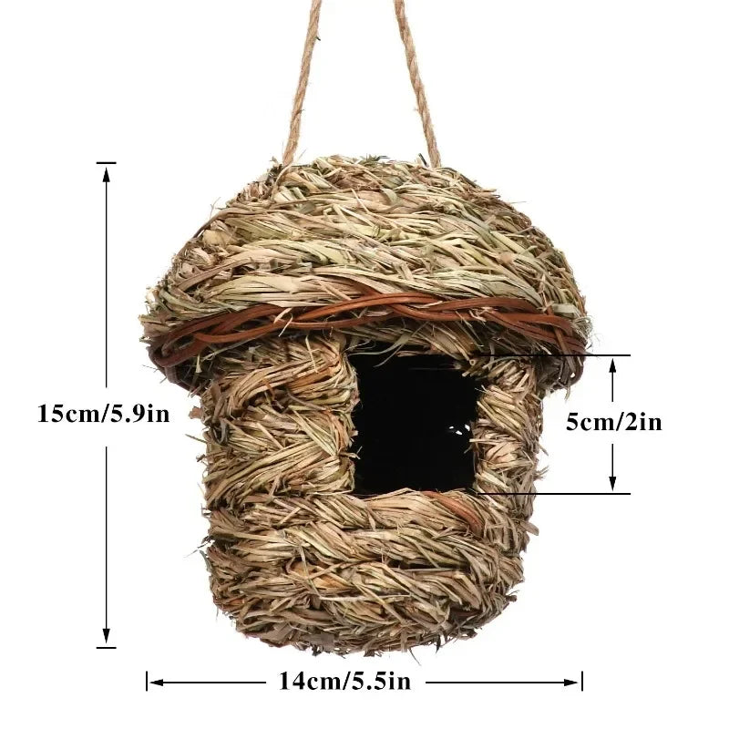 Hand-Woven Straw Bird Nest House – Outdoor Hanging Birdhouse