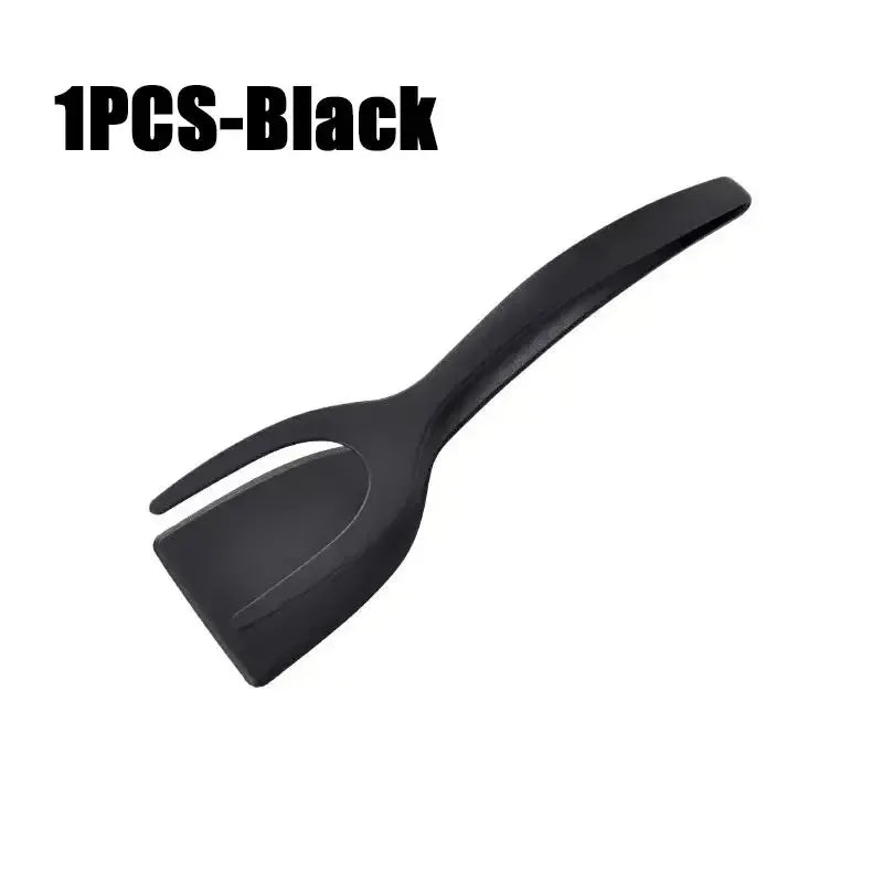 2 in 1 Shovel Clip Silicone Grip Flip Tongs Egg Steak Spatula Tongs Clamp Pancake Fried Turners Cooking Tool Kitchen Accessories Zpaxo 1PCS-Black