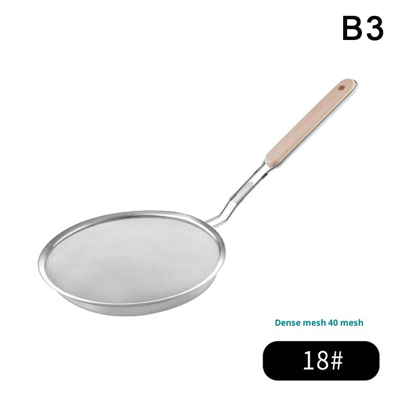 Oil Pot Food Filter Wooden Handle Stainless Steel Colander Pasta Noodle Strainer Skimmer Spoon Strainer Cooking Kitchen Utensils Zpaxo B3