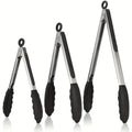 Pointed-end Barbecue Clamps, Red Black Silicone Handle Grill Tongs for Cooking, BBQ, Baking, Salad, Serving Kitchen Utensil Zpaxo 3pcs