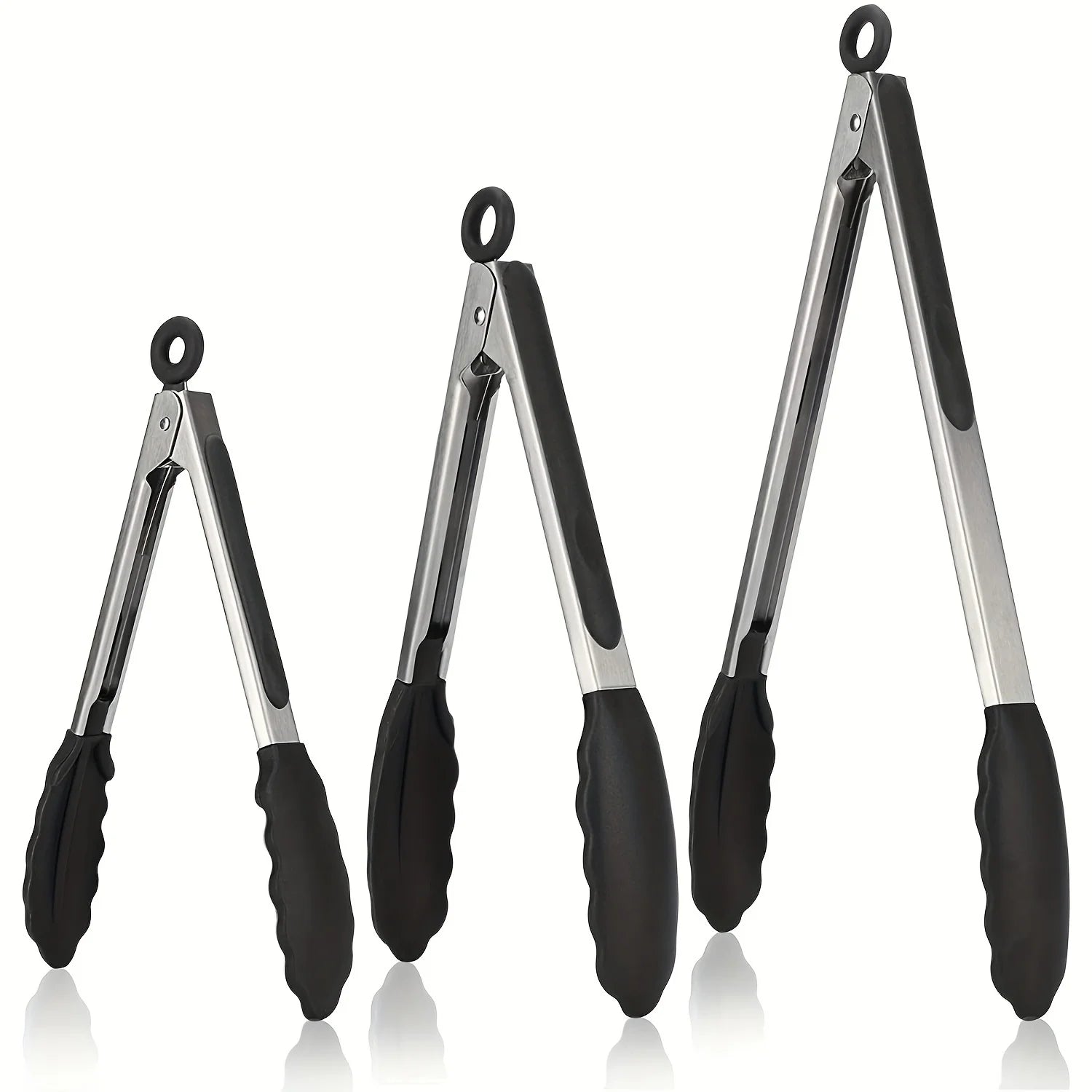 Pointed-end Barbecue Clamps, Red Black Silicone Handle Grill Tongs for Cooking, BBQ, Baking, Salad, Serving Kitchen Utensil Zpaxo 3pcs