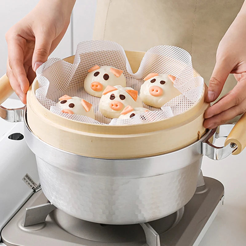 2Pcs Reusable Non-stick Silicone Steamer Liners 16cm Round Bamboo Steamer Mesh Mat for Dumpling Home Kitchen Restaurant Zpaxo