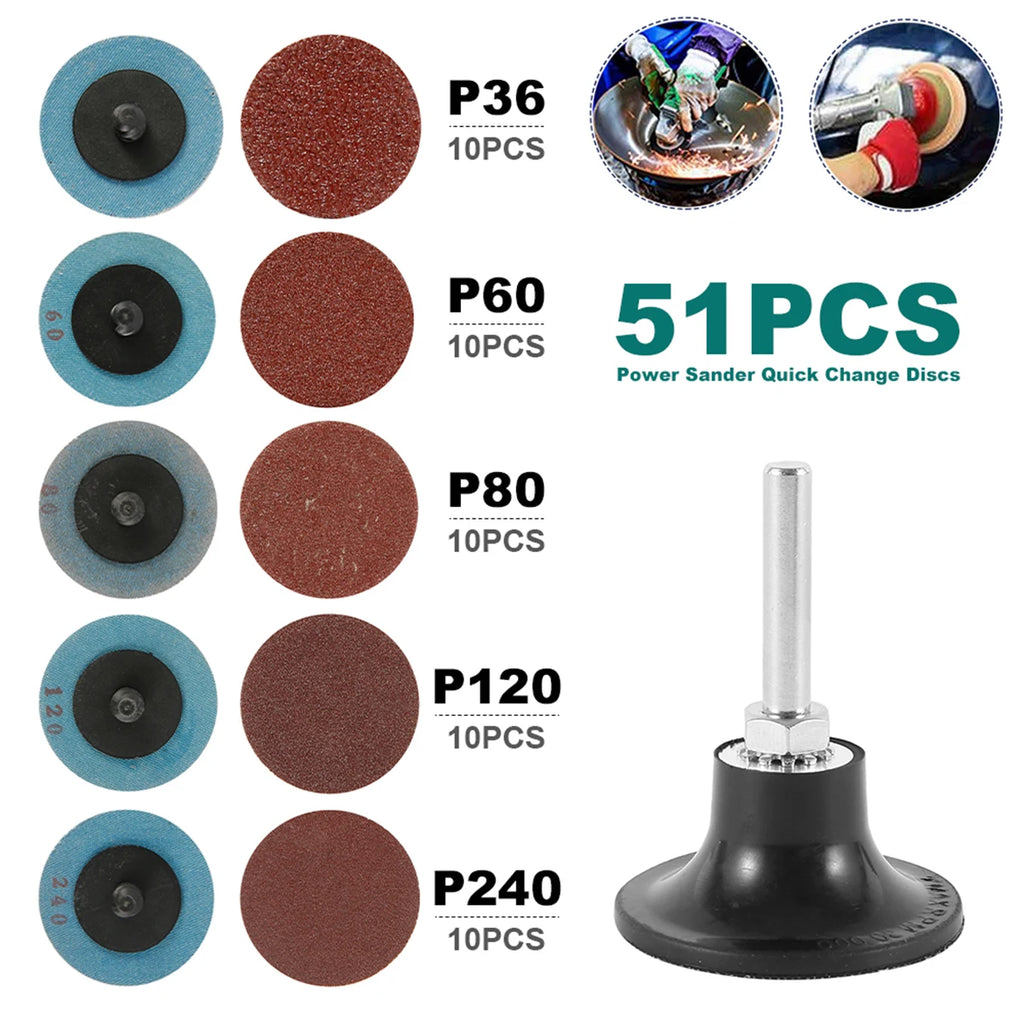 50Pcs Sandpaper 36-240 Grit Grinding Wheel Set Quick Change Combination for Wood Furniture Finishing/Metal/Automotive Polishing Zpaxo