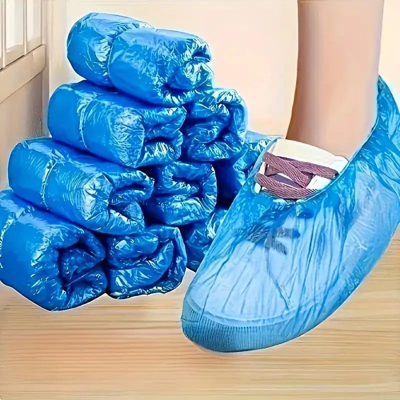 100PCS Hospital-Grade Shoe Covers - Anti-Slip Heavy-Duty PE Protection for Healthcare, Home Cleaning & Travel Hygiene Zpaxo