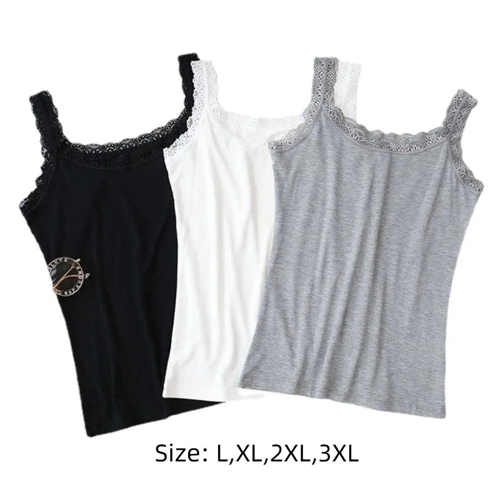 Casual U Neck Summer Tank Tops Sleeveless With Lace Fitted Tops Underwear Slim Cami Top Shirt for Women Zpaxo
