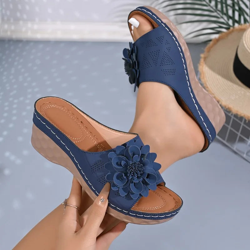 Women Sandals Casual Wedges Shoes Women Elegant Low Platform Slippers Fashion beach Slides Women Summer Soft Heels Sandals Zpaxo Navy blue 36