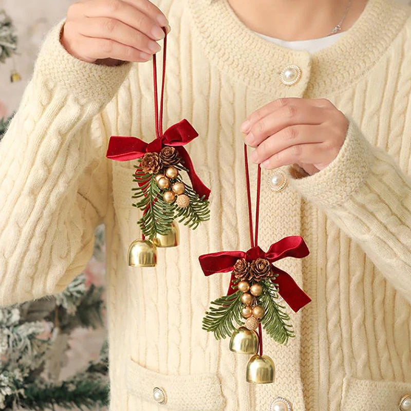 Christmas Jingle Bell Door Hanger – Velvet Bow & Pine Cone Decor Christmas Door Ornament Zpaxo