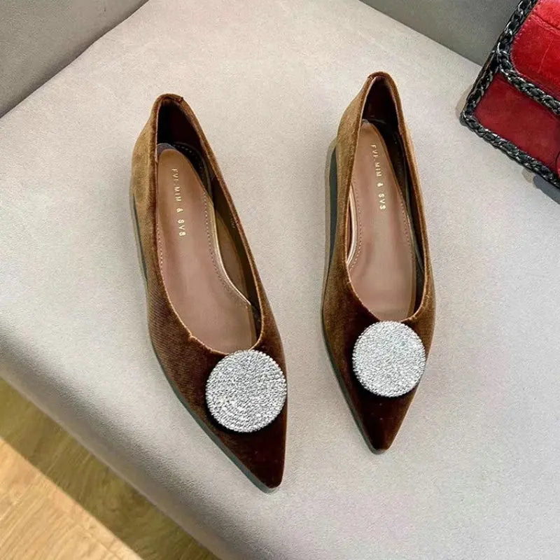 Flat shoes for women Spring Autumn 2025 new rhinestone pointed toe velvet shallow comfort plus size 42 43 44 women's shoes Zpaxo
