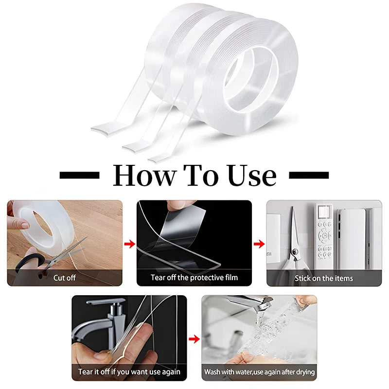 Nano Tape Strong Double Sided Sticky Washable Reusable Transparent
