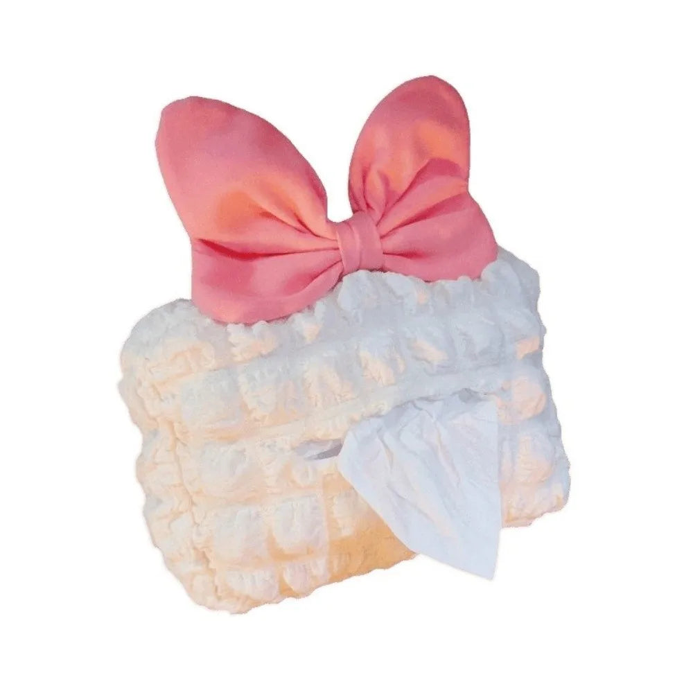 Puff Grid Flower Car Tissue Box Bow Soft Hanging Napkin Holder Zpaxo