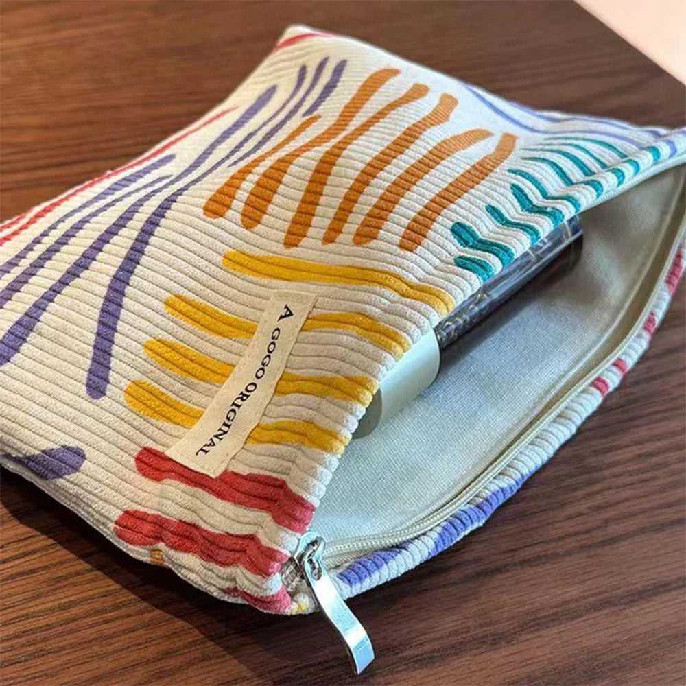 Large Striped Corduroy Makeup Bag – Cosmetic Storage Pouch Cosmetic Makeup Bag Zpaxo