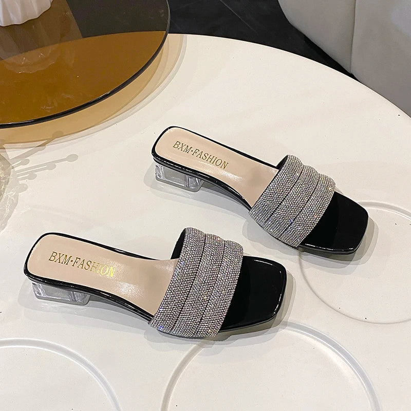 Women's Sandals Open-toe Summer Fashion Crystal Diamond Soft Sole Zpaxo black 41