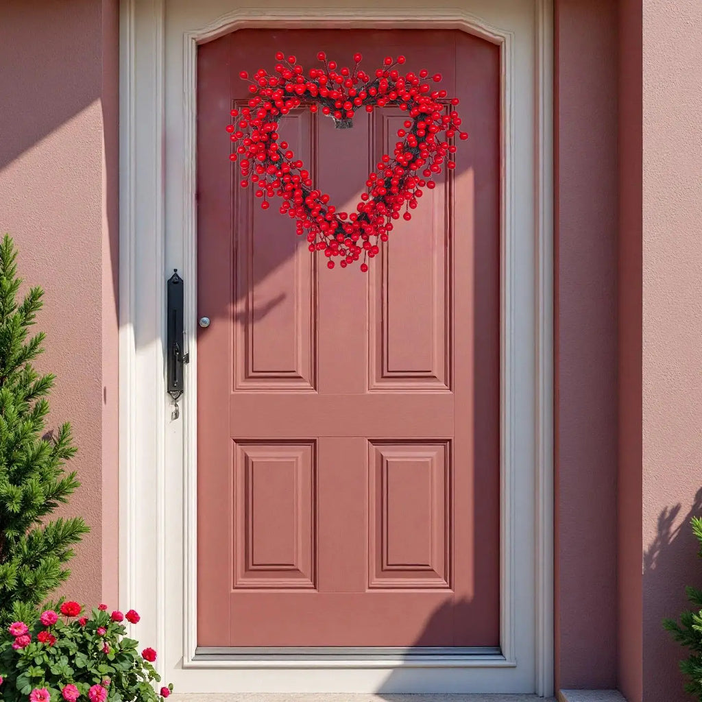 16 Heart Wreath Red Berries Valentine's Decor Door Wall Wedding Party Zpaxo