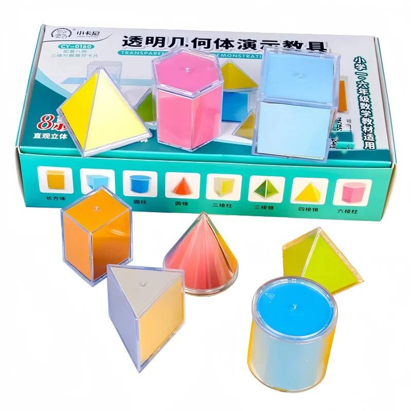 Montessori Math Transparent 3D Geometry Building Block Learning Toy