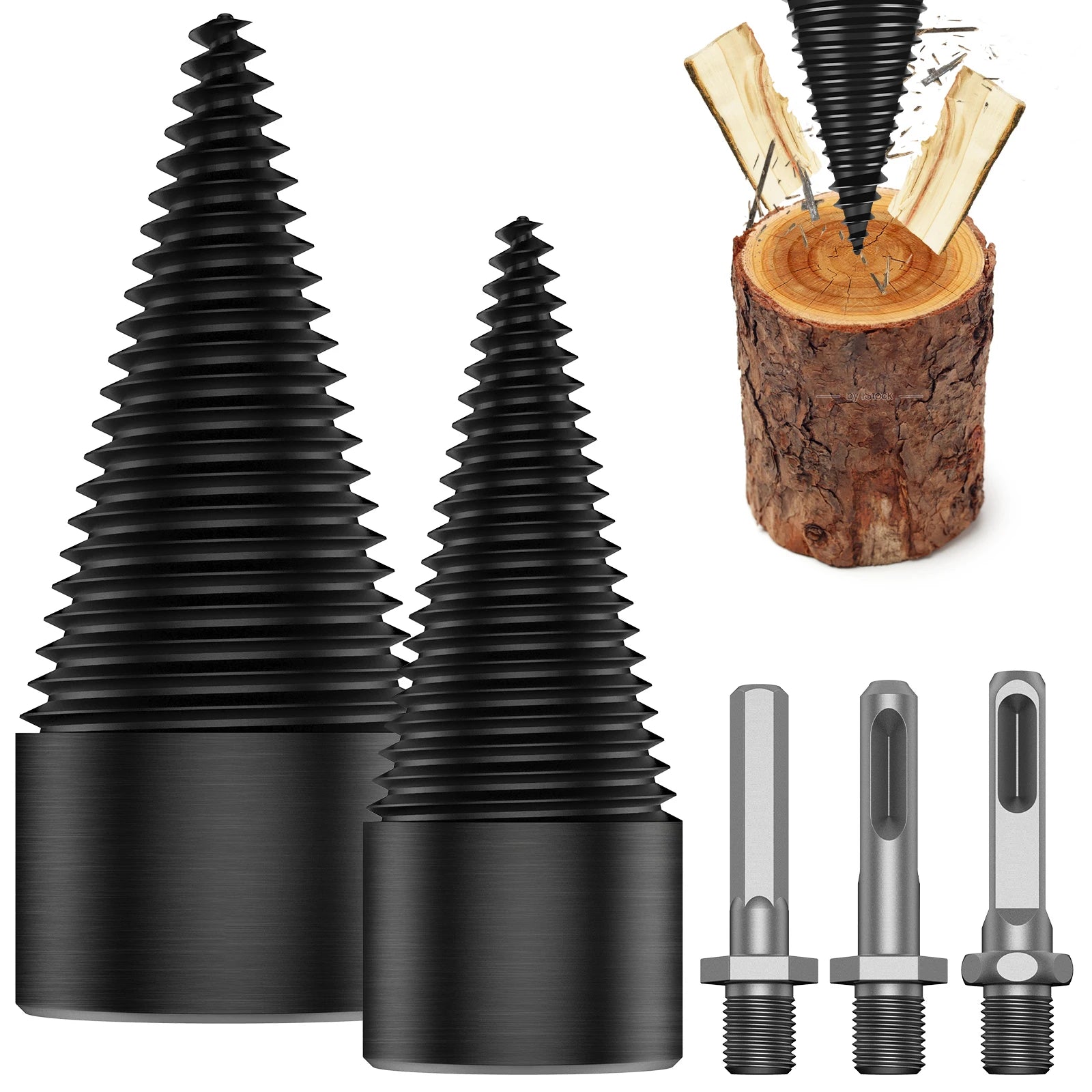 1/2PC Firewood Log Splitter 32/42mm Sturdy High-Carbon Steel Wood Log Splitter Screw Cones Drill Bit with Hex/Round/Square Shank Zpaxo