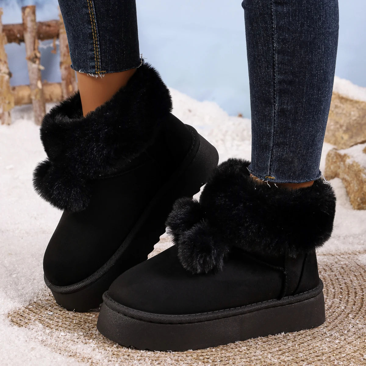 Fleece Lined Snow Boots with Ball Detail Low Top Booties Women Warm and Wear Resistant Shoes Winter Korean Style Cotton Shoes Zpaxo