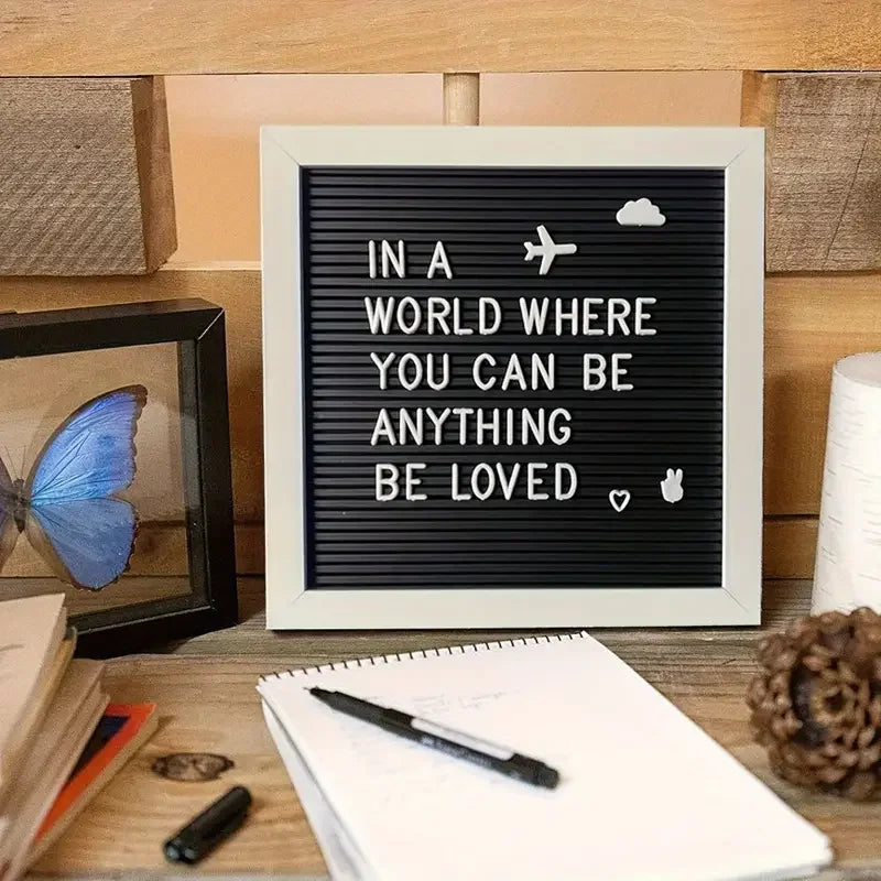 10x10 Inch Multi-functional Wooden Letter Message Board Felt Photo