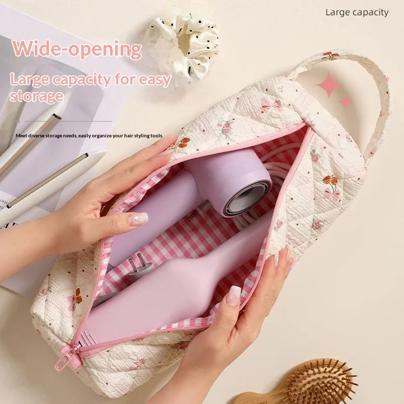 New Travel Hair Dryer Storage Bag with Handle Dustproof Curler Storage Bag Large Capacity Soft Quilting Cotton Hair Organizer Zpaxo
