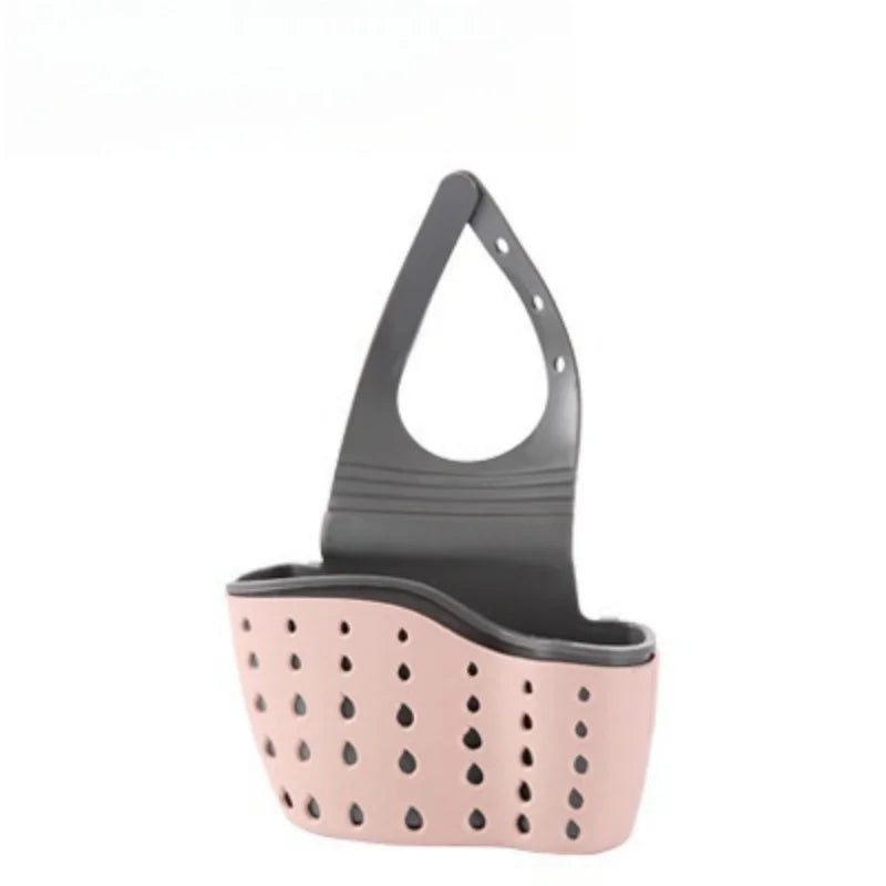 Adjustable snap-on sink draining hanging bag, double-layer draining for faucet sponge, kitchen storage rack Zpaxo pink