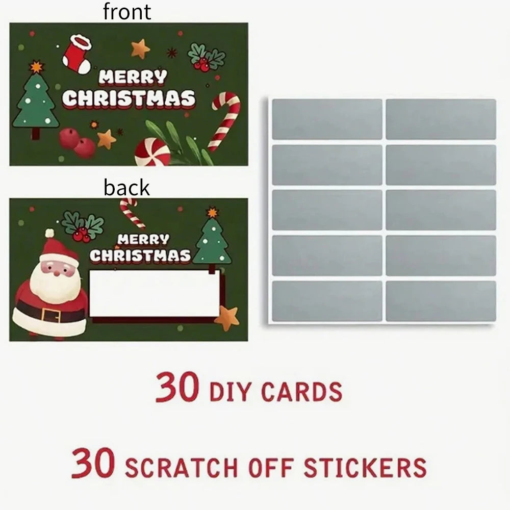 30Pcs Christmas Scratch Off Cards Santa Claus Christmas Tree Party Favors DIY Games Supplies Gift Vouchers Zpaxo 30Pcs Set