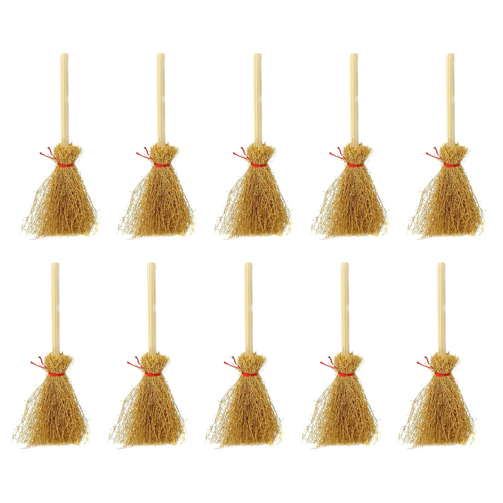 Halloween Witch Broom Pack Of 10 Miniature Witch Broom Decor Dollhouse Room Scenery Layout Restaurant Door Indoor Outdoor Decor Zpaxo Red rope China Mainland