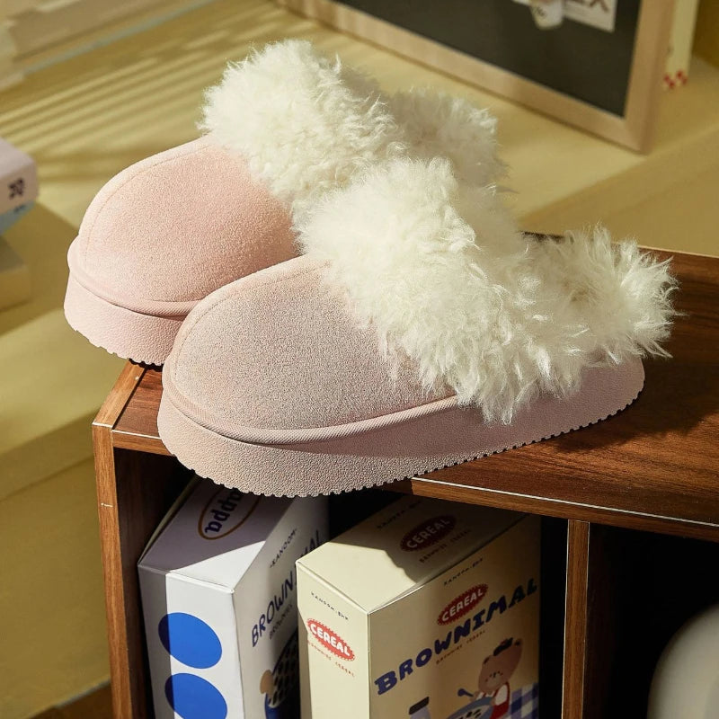 Sole Fluffy Bedroom Slides Winter Fuzzy Shoes Warm Cotton Slipper Women Warm Women House Slippers Indoor Non-slip Thick Shoes Zpaxo