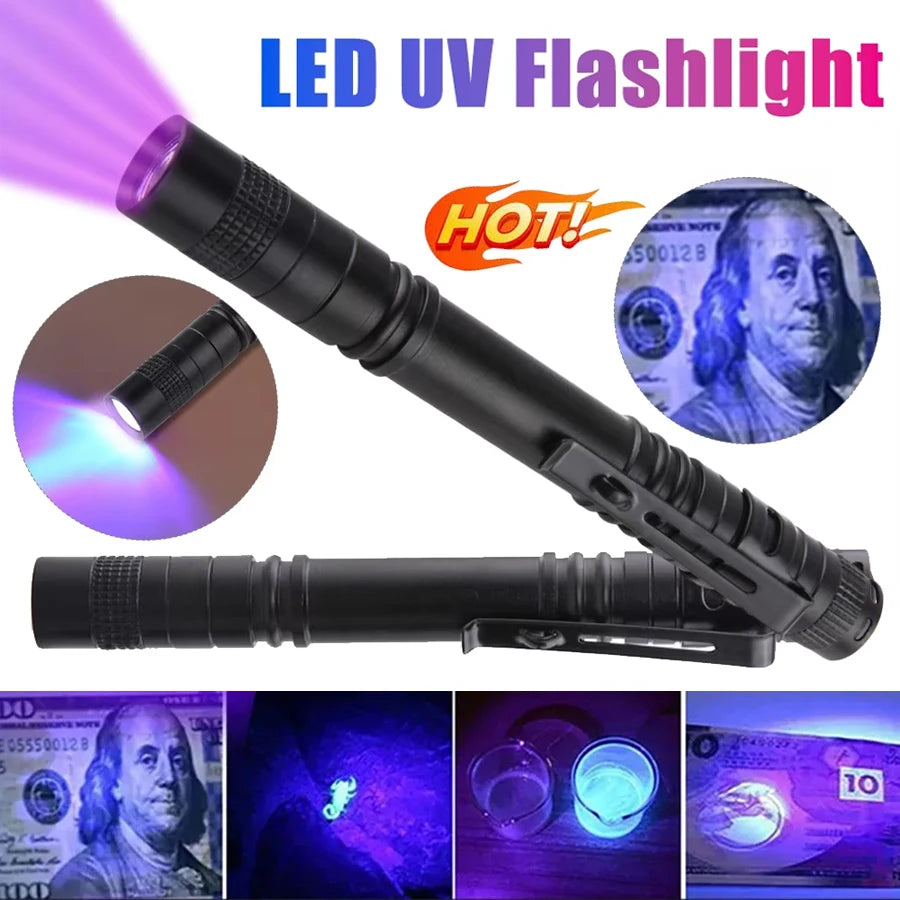 Mini 395nm UV Blacklight Penlight – LED Ultraviolet Torch & Clip