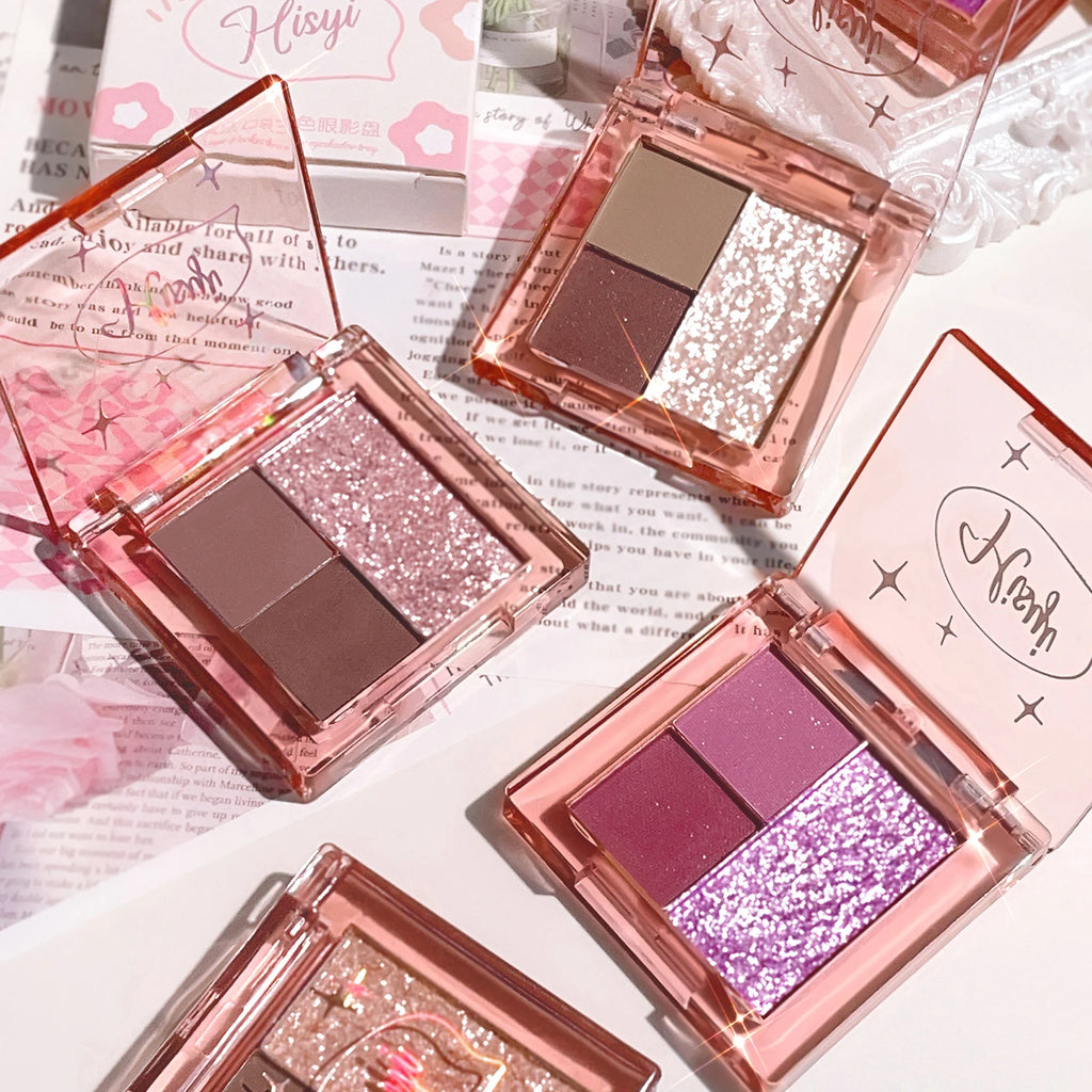Pocket magic trio eyeshadow palette, glitter, sequins, waterproof, non-makeup, earthy tones, daily , high value Zpaxo