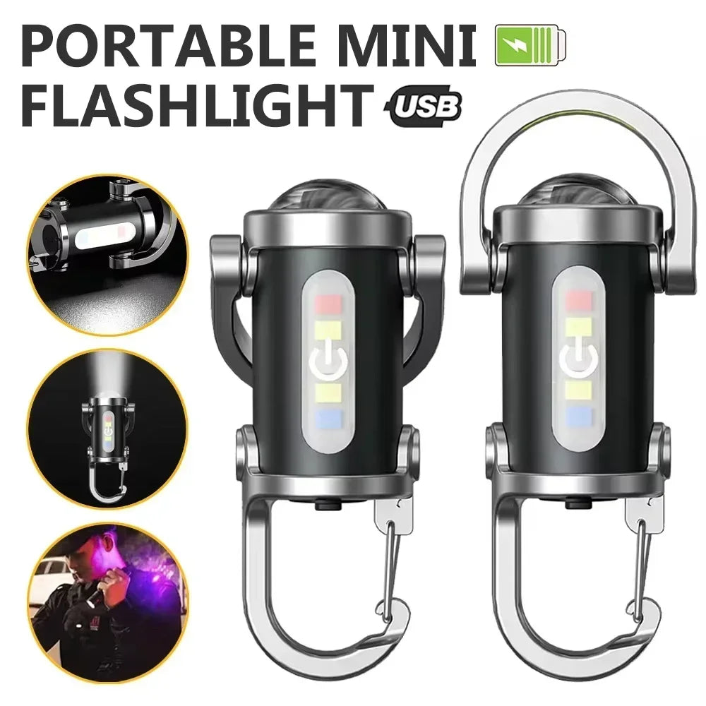 Mini COB LED Keychain Flashlight – USB-C Rechargeable Torch