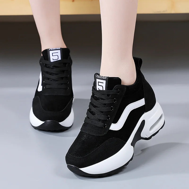 Women Sneakers Height Increase Internal Cushion Heeled Sports Shoes Zpaxo Black 36(Foot 23cm) CN