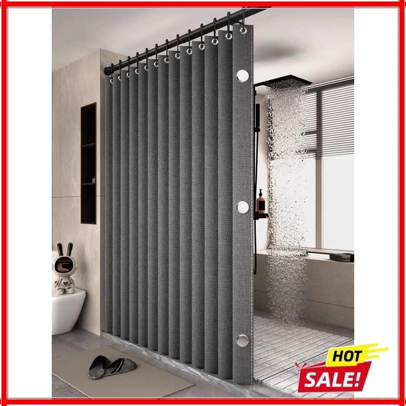 Bathroom Folding Linen Shower Curtain with Magnets Waterproof Suitable for Walk-in Shower Does Not Include Telescopic Rod Zpaxo