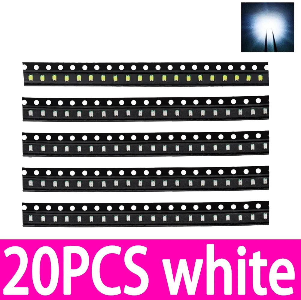 10 20 50 SMD 0805 Ultra-bright LED 5-Color Assortment Red Green Blue Zpaxo 20pcs white