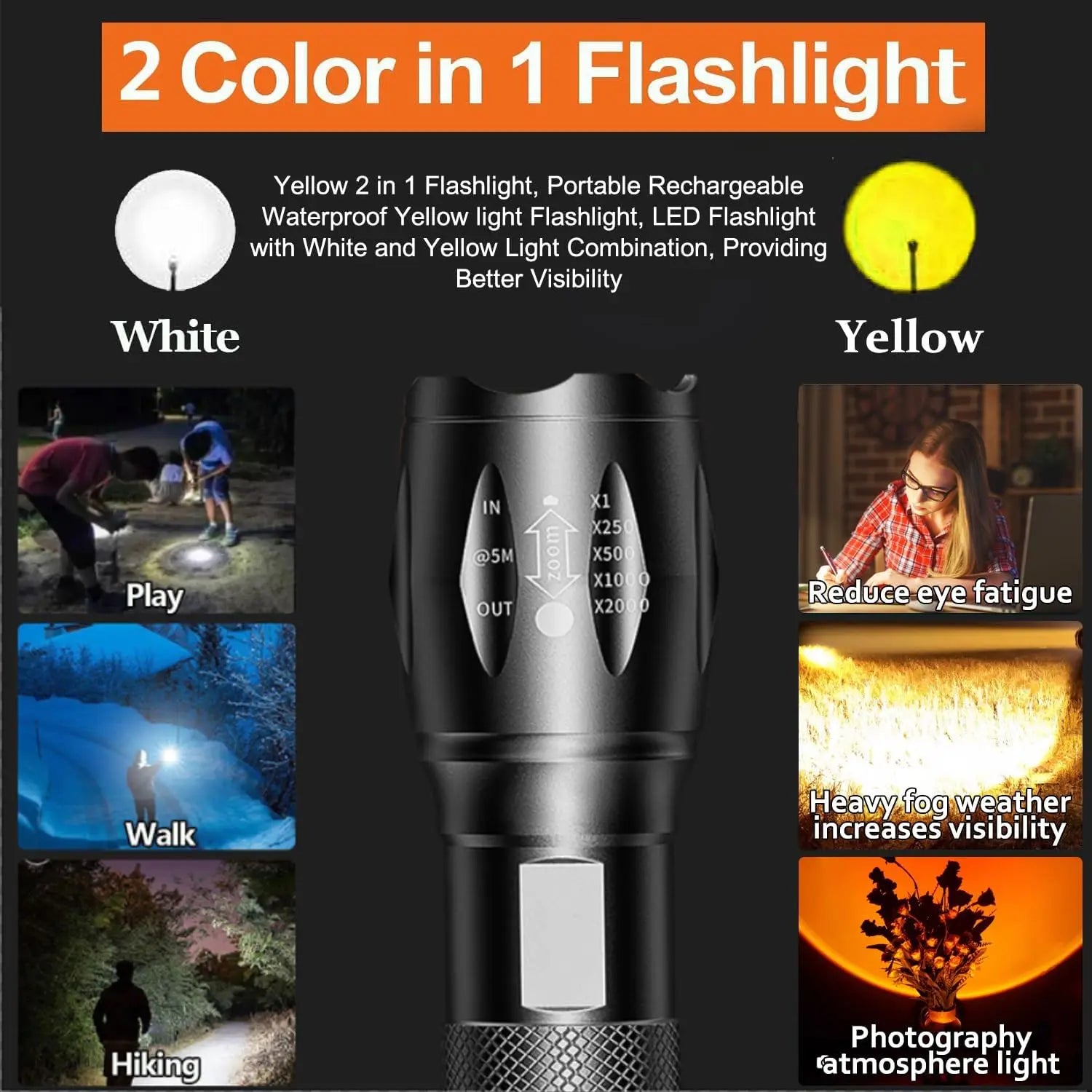 POCKETMAN 2-in-1 White & Amber LED Rechargeable Flashlight
