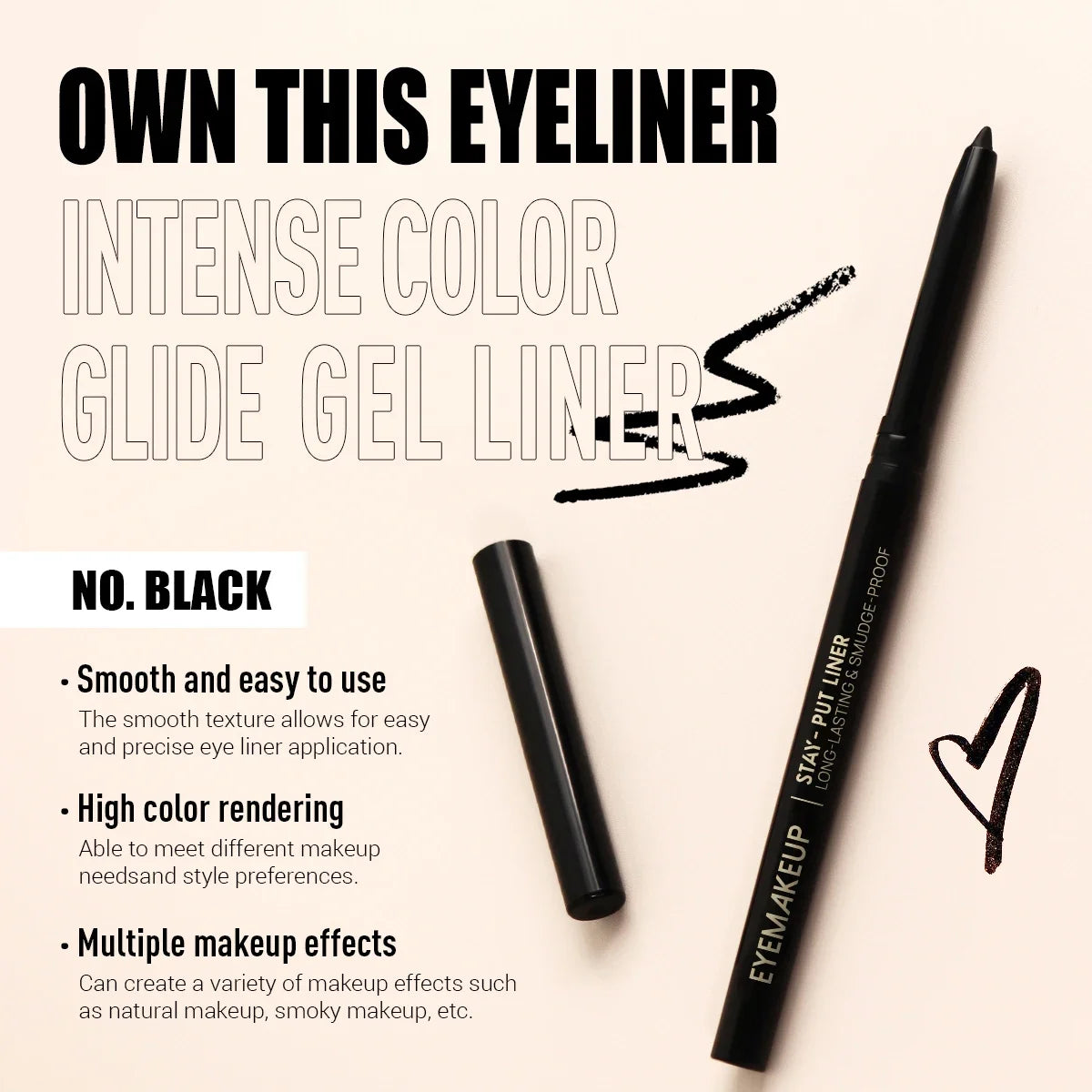 Waterproof Black Eyeliner Gel Pencil Lasting Natural Smooth Easy Wear Zpaxo