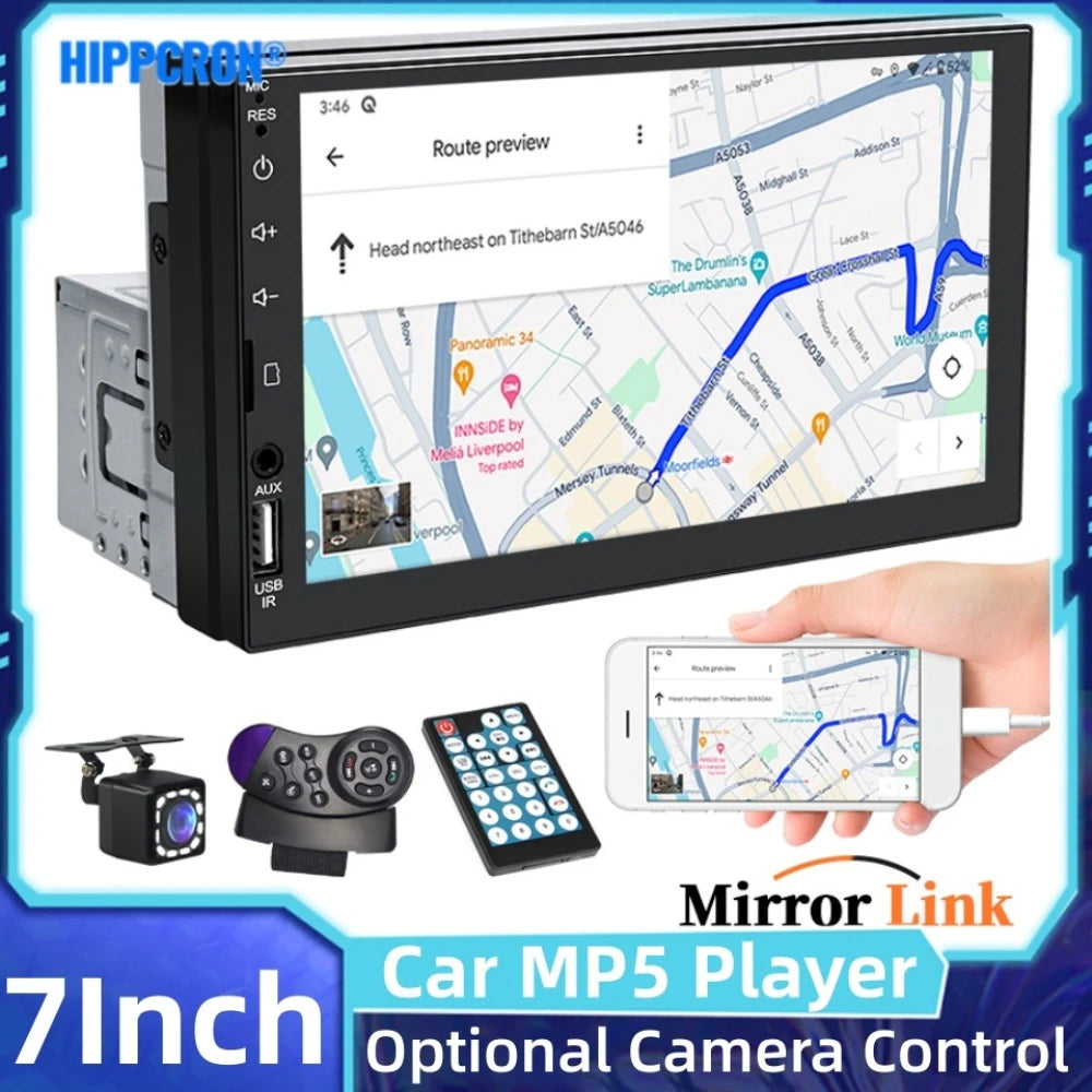 HIPPCRON 7-Inch Touchscreen 1 DIN Car MP5 Player Wireless AUX USB