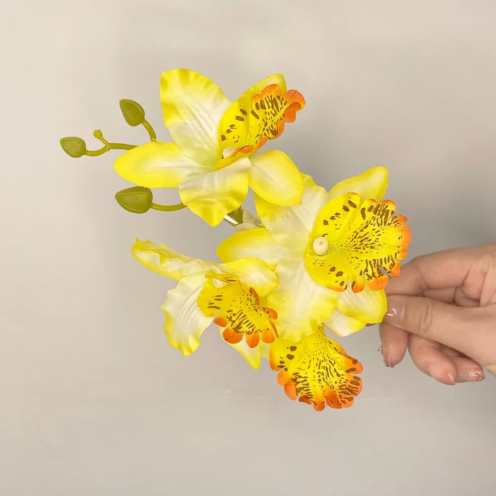 Popular Orchid Flower Fairy Hairpins Spring Summer Artificial Flowers Floral Barrette Wedding Party Hair Clips for Women Girls Zpaxo Yellow