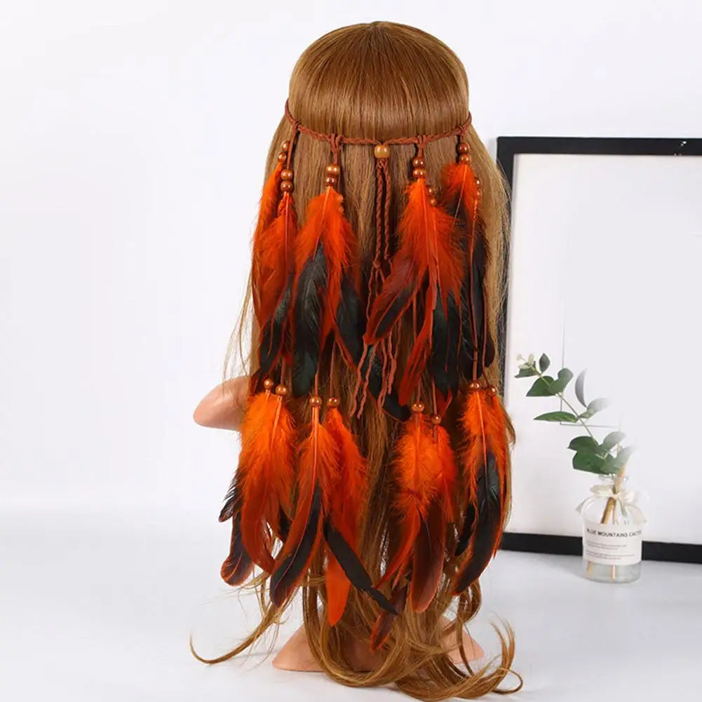 Bohemian Feather Hairband Women's Festive Masquerade Carnival Hippies Costume Indian Prom Gypsy Long Tassel Hair Accessories Zpaxo