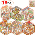 18 PCS 3D Mini Book Scene Stickers, Teahouse, Pet Shop, Hot Pot Shop, Izakaya, Bakery, Creative Stackable Cottage Designs Zpaxo 18PCS