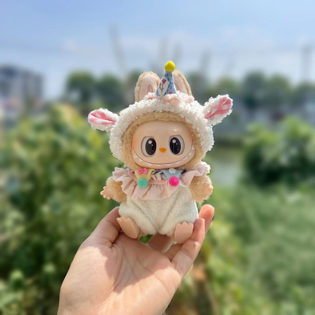 17cm Labubu Idol Dolls Sitting Party Clothing Outfit Accessories Cute Mini The Monster Camellia Dress only clothes Zpaxo
