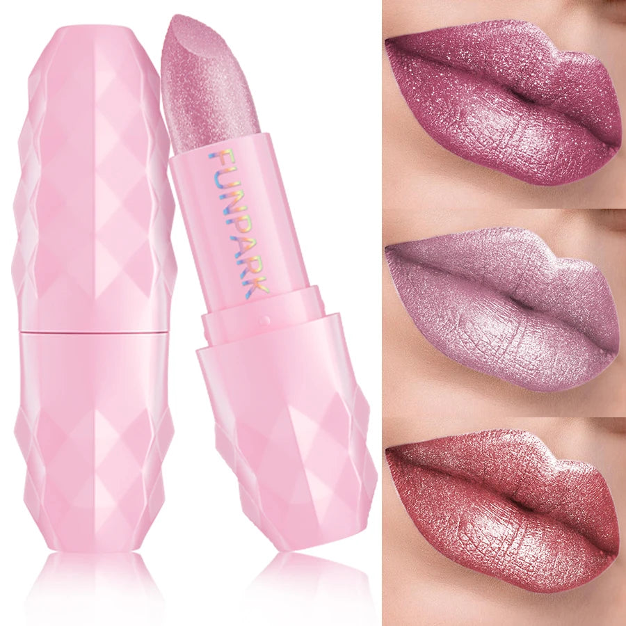 Pearlescent Pink Glitter Velvet Lipstick Metallic Long Lasting Matte