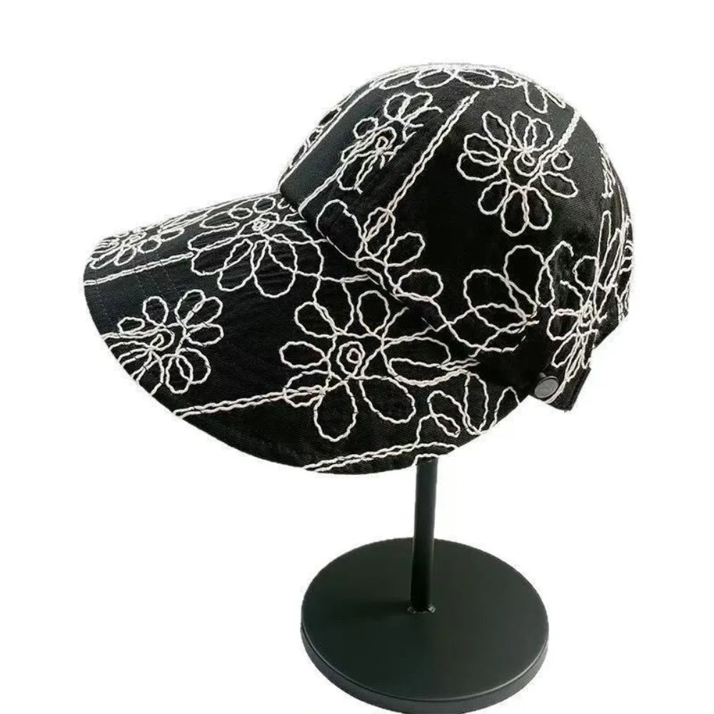 Fashion Retro Women's Bucket Hat Flower Embroidery Korean Style Sun Hat Casual Versatile Sweet Spicy British Hat For Lady Girl Zpaxo Black