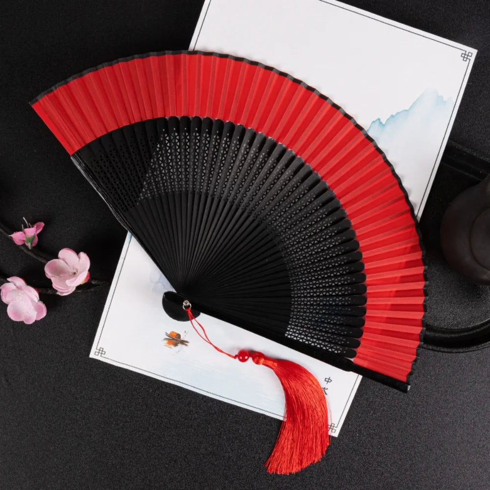 Chinese Silk Bamboo Folding Fan with Tassel – Dance & Décor