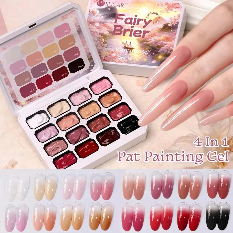 4 in 1 16 Grid Pat Painting Gel Nail Polish Gradient Effect Nail Art Salon Design Long-Lasting Creamy Texture Smooth Application Zpaxo