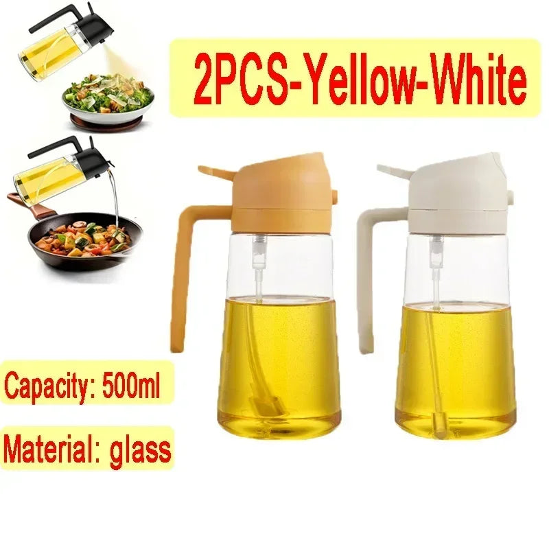 Oil Spray Kitchen Glass Oil Spray Bottle 500ml Olive Oil Sprayer Camping BBQ Kitchen Baking BBQ Picnic Kitchen Tools Zpaxo 2pcs-yellow-white