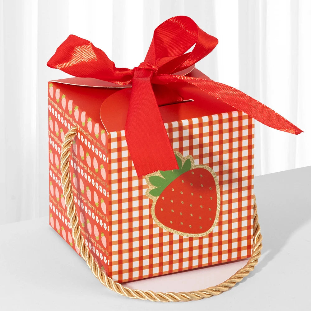 2/6/12Pcs Strawberry Theme Box Strawberry Party Favor Candy Fruit Cake Gift Box for Birthday Baby Shower Christmas Decor Zpaxo
