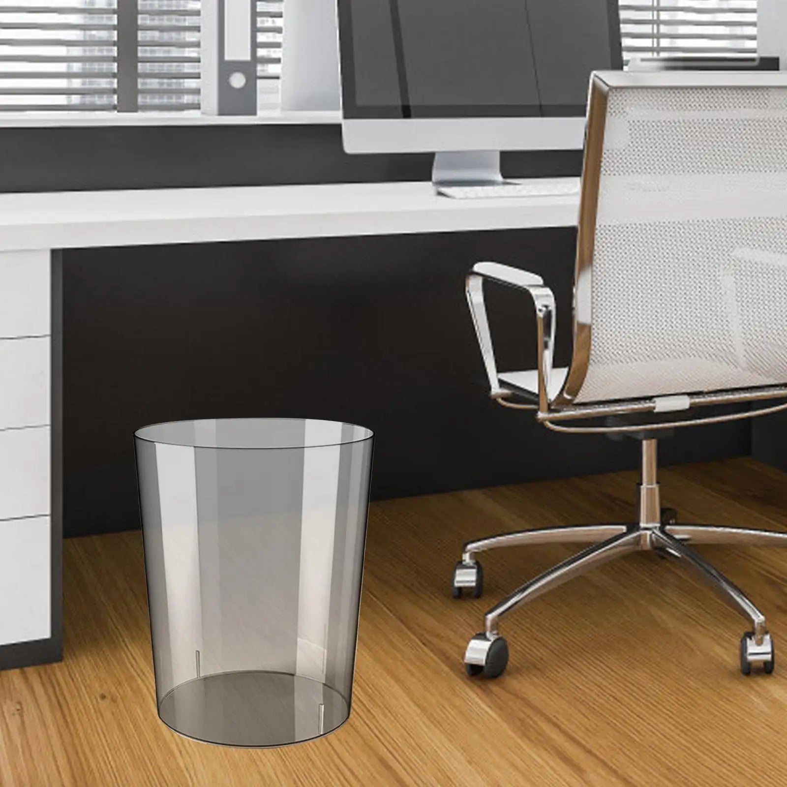 Waste Paper Bin Rubbish Bin Clear Round Dustbin Trash Can for Dressing Table Office Bedroom Kids Room Zpaxo Gray M
