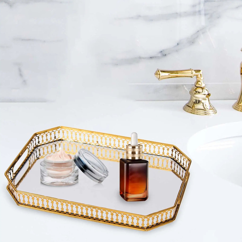Vanity Tray Jewelry Tray Cosmetic Hollow Handle Makeup Organizer for Cosmetics Dressing Room Countertop Bathroom Breakfast Zpaxo