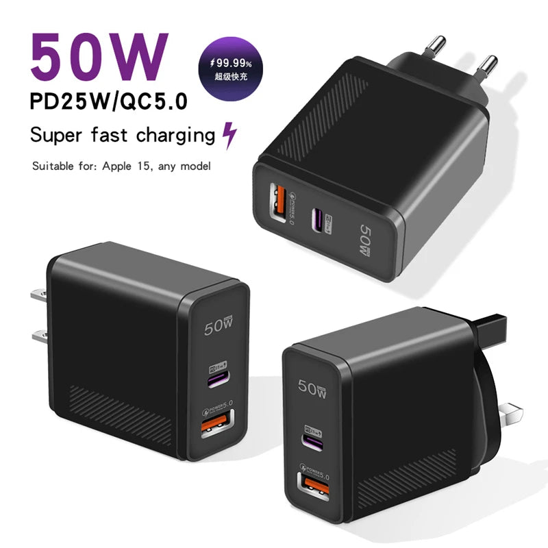 50W PD USB C Fast Charger Apple Iphone 17 Max Charging Cable Phone